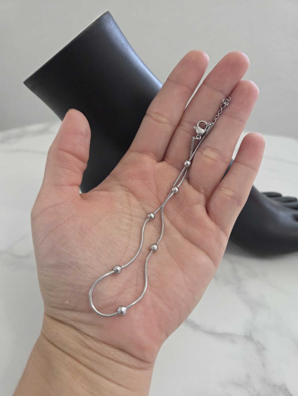 Silver Bead Snake Chain Adjustable Ankle Bracelet Minimalist Layering Boho New - Picture 9 of 13